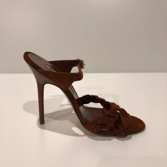 Manolo Blahnik New Braided Suede Mule Heel Sandal - Picture 6 of 10